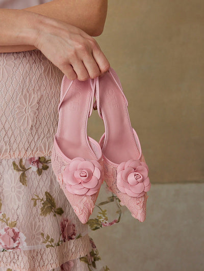 MOTF PREMIUM FLORAL DECOR POINTED TOE HIGH HEELS PUMPS