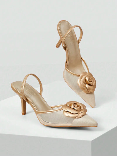 MOTF PREMIUM FLORAL DECOR POINTED TOE HIGH HEELS PUMPS