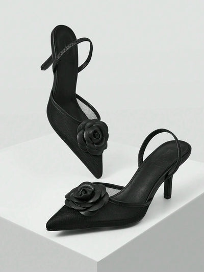 MOTF PREMIUM FLORAL DECOR POINTED TOE HIGH HEELS PUMPS