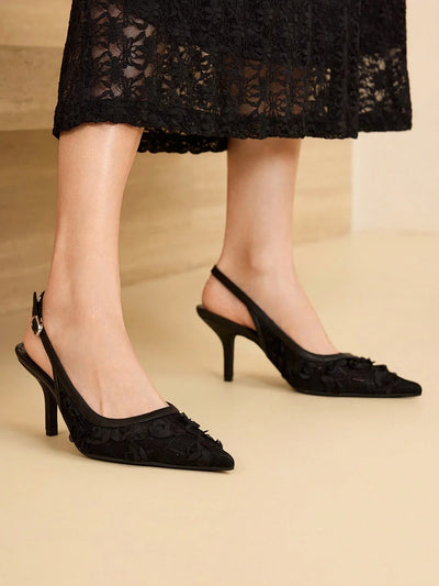 MOTF PREMIUM WOMEN'S FASHION MESH RHINESTONE BACKLESS POINTED TOE HIGH HEEL