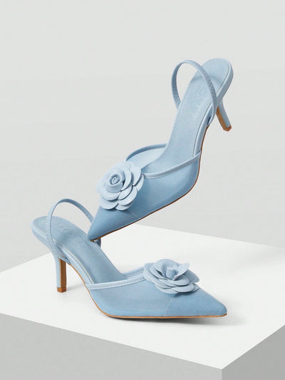 MOTF PREMIUM FLORAL DECOR POINTED TOE HIGH HEELS PUMPS