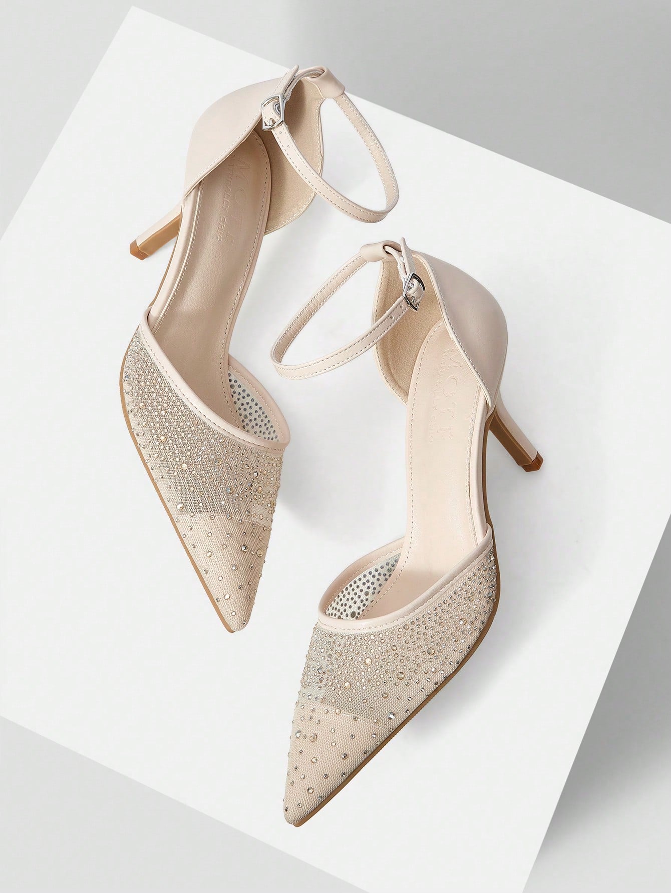 MOTF PREMIUM WOMEN'S FASHION MESH RHINESTONE BACKLESS POINTED TOE HIGH HEEL