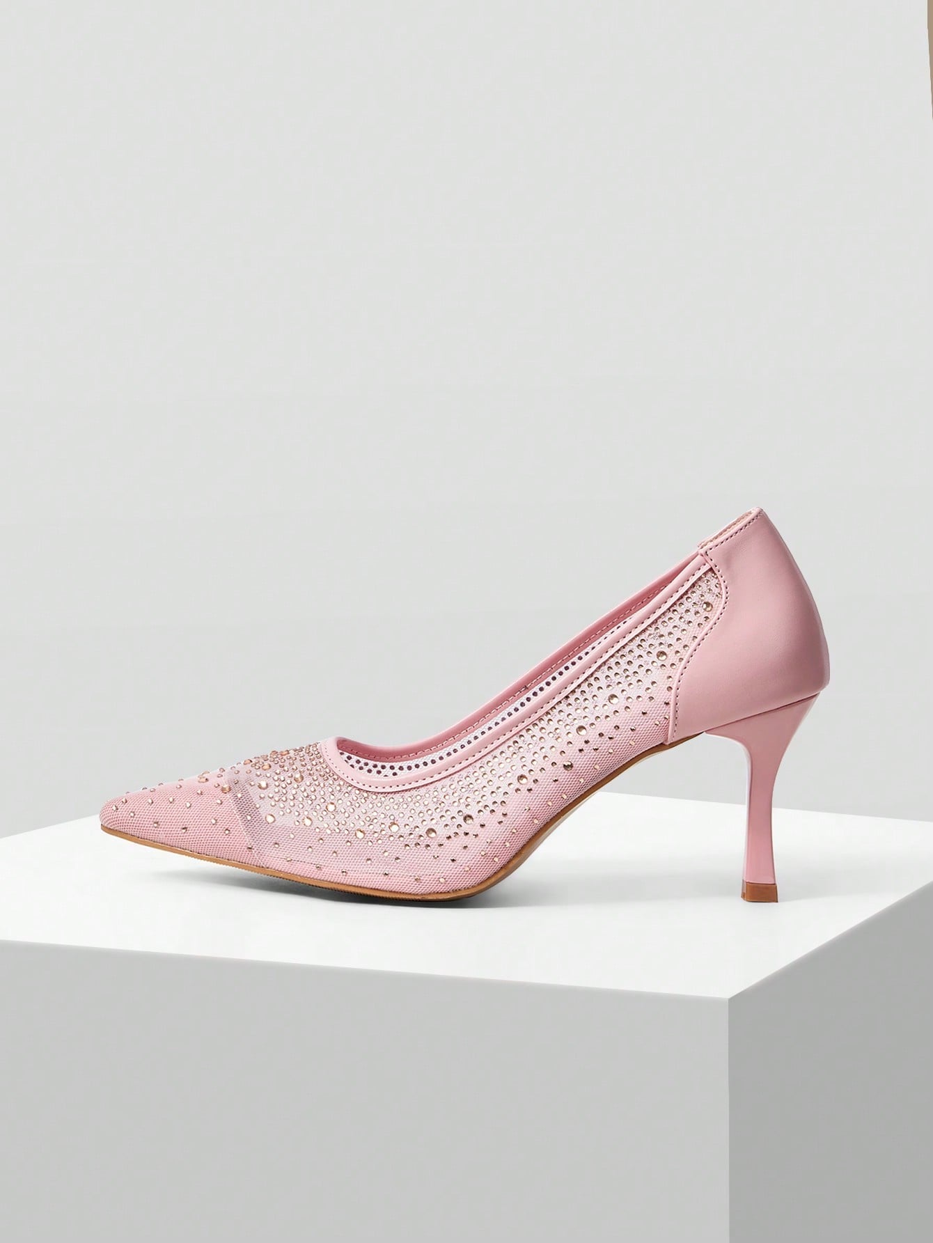 MOTF PREMIUM WOMEN'S FASHION MESH RHINESTONE BACKLESS POINTED TOE HIGH HEEL