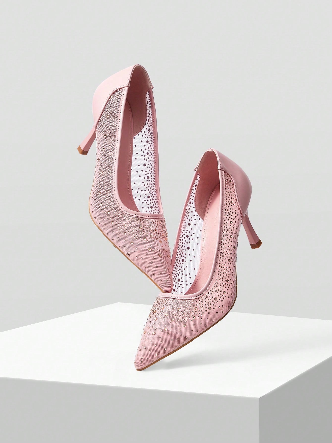 MOTF PREMIUM WOMEN'S FASHION MESH RHINESTONE BACKLESS POINTED TOE HIGH HEEL
