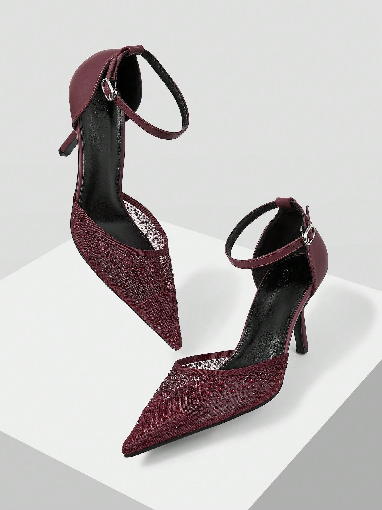 MOTF PREMIUM WOMEN'S FASHION MESH RHINESTONE BACKLESS POINTED TOE HIGH HEEL