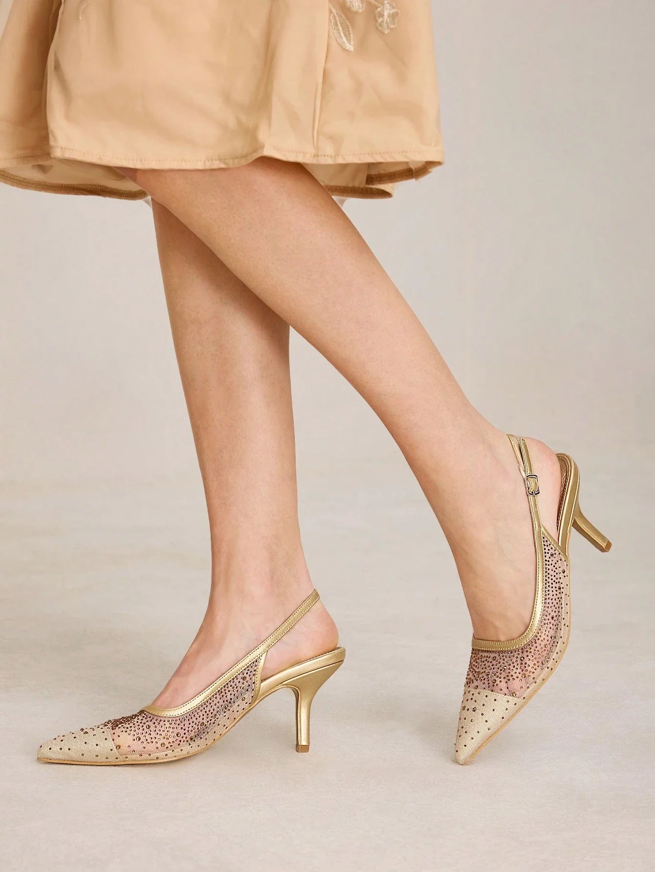MOTF PREMIUM WOMEN'S FASHION MESH RHINESTONE BACKLESS POINTED TOE HIGH HEEL