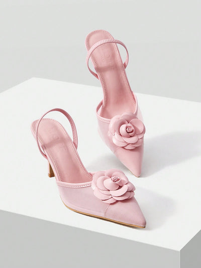 MOTF PREMIUM FLORAL DECOR POINTED TOE HIGH HEELS PUMPS