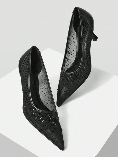 MOTF PREMIUM WOMEN'S FASHION MESH RHINESTONE BACKLESS POINTED TOE HIGH HEEL