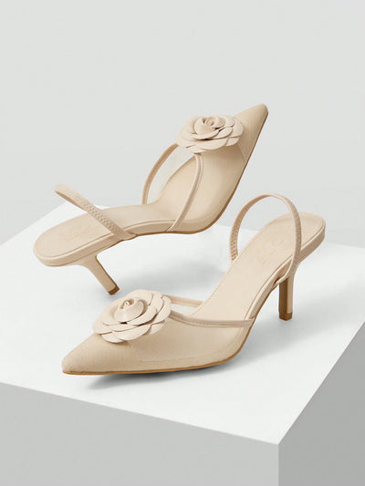 MOTF PREMIUM FLORAL DECOR POINTED TOE HIGH HEELS PUMPS