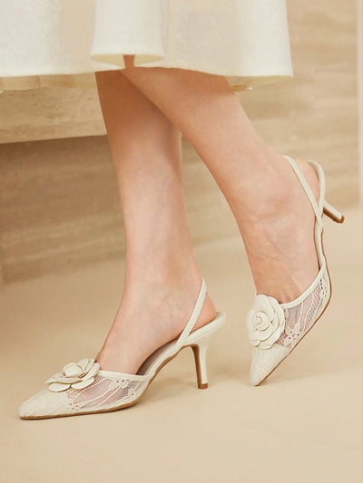 MOTF PREMIUM FLORAL DECOR POINTED TOE HIGH HEELS PUMPS