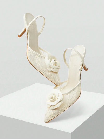 MOTF PREMIUM FLORAL DECOR POINTED TOE HIGH HEELS PUMPS