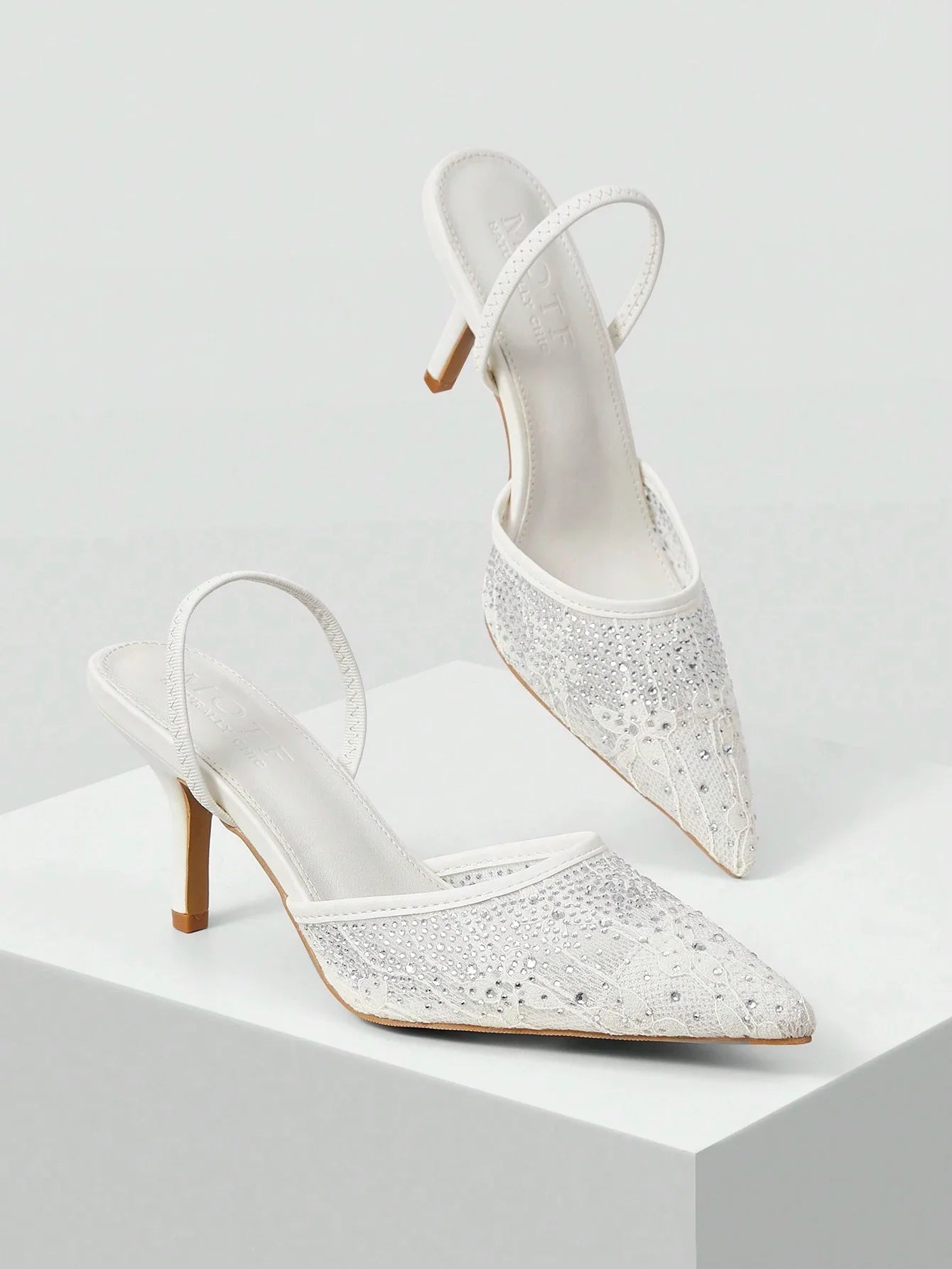 MOTF PREMIUM WOMEN'S FASHION MESH RHINESTONE BACKLESS POINTED TOE HIGH HEEL