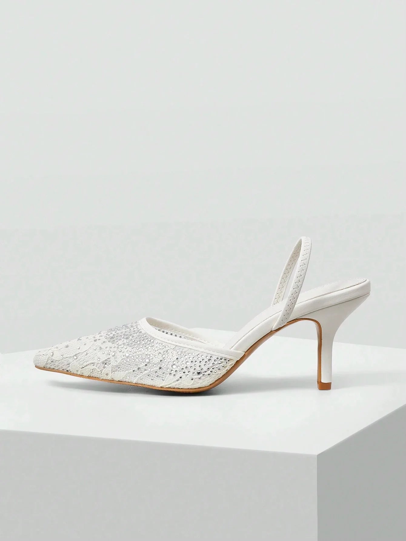 MOTF PREMIUM WOMEN'S FASHION MESH RHINESTONE BACKLESS POINTED TOE HIGH HEEL