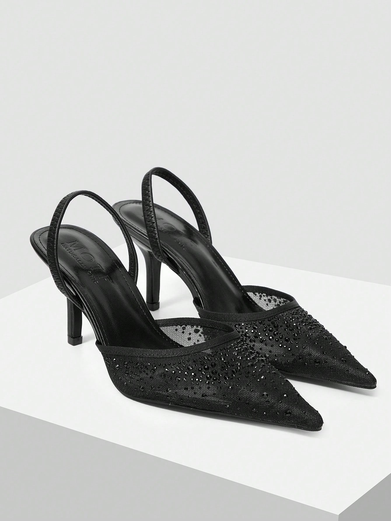 MOTF PREMIUM WOMEN'S FASHION MESH RHINESTONE BACKLESS POINTED TOE HIGH HEEL