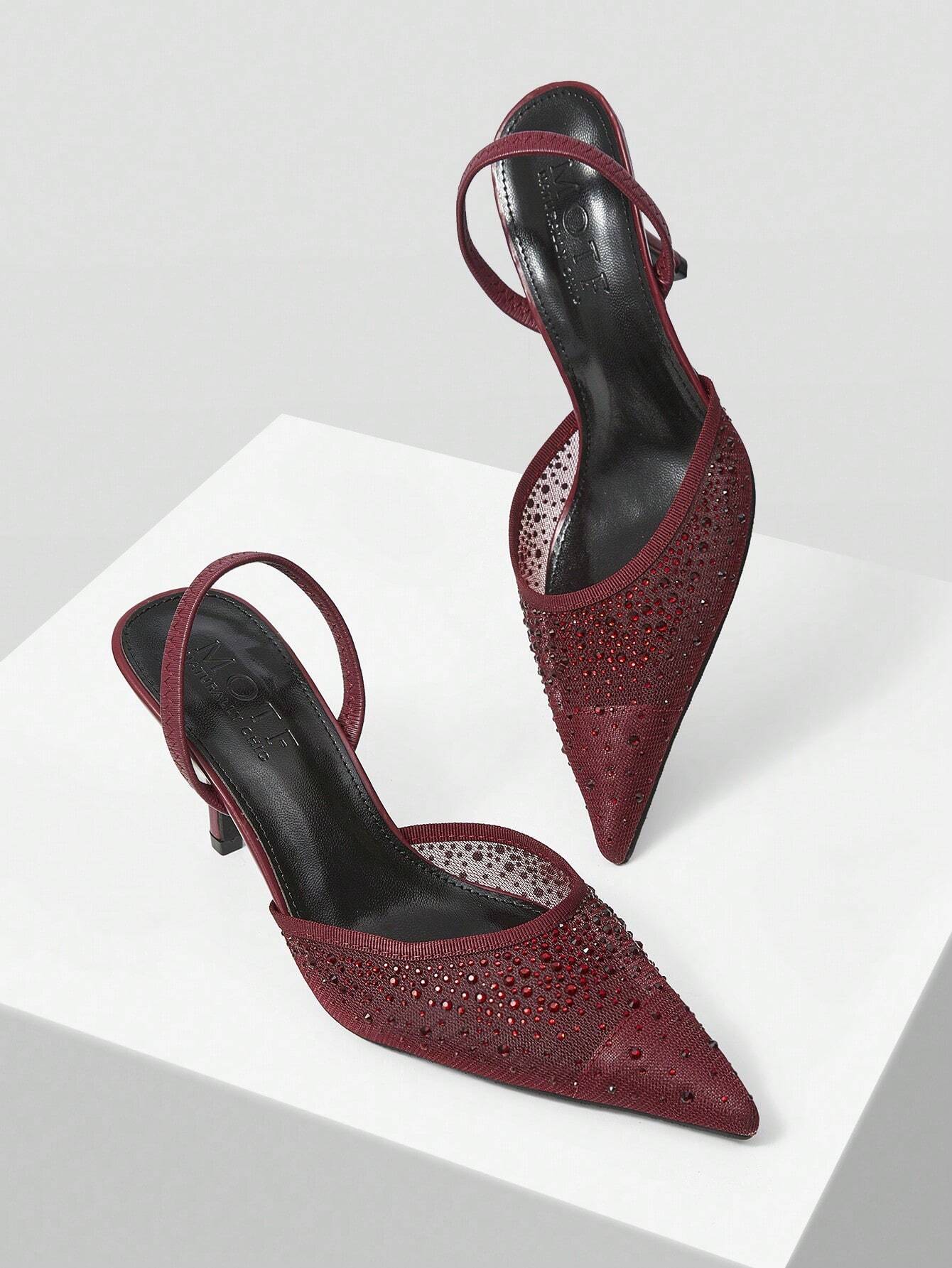 MOTF PREMIUM WOMEN'S FASHION MESH RHINESTONE BACKLESS POINTED TOE HIGH HEEL