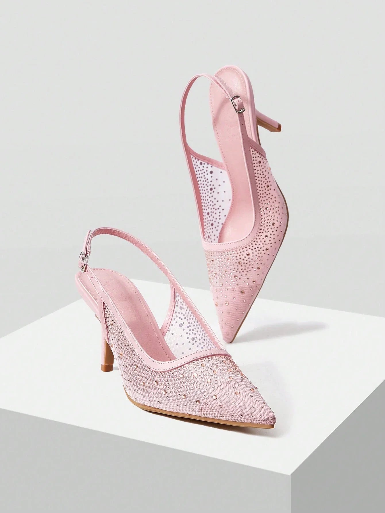 MOTF PREMIUM WOMEN'S FASHION MESH RHINESTONE BACKLESS POINTED TOE HIGH HEEL