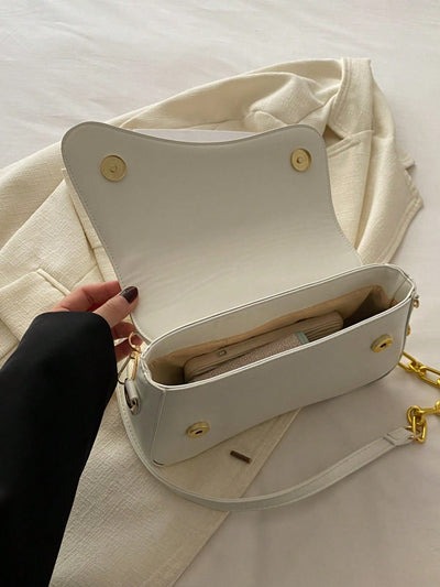 Minimalist Solid Color Shoulder Flap Bag