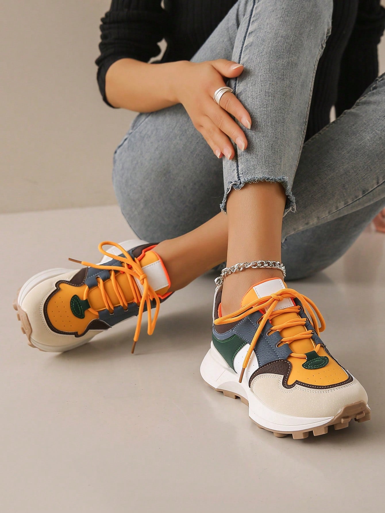 Breathable Mesh Contrast Platform Shoes