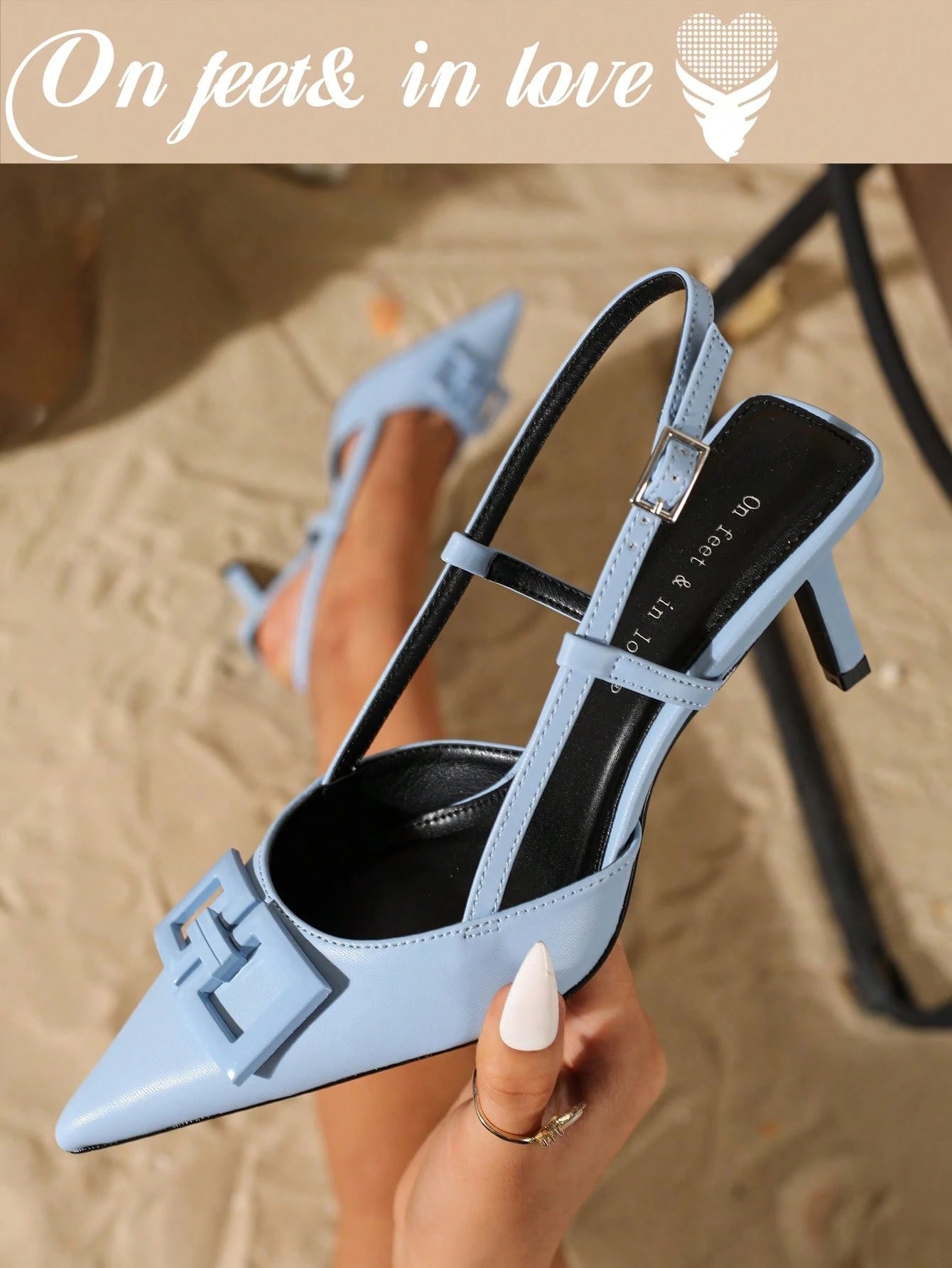 Women's Fashion Elegant Square Decor Buckle Mule Pointed Toe High Heel Shoes