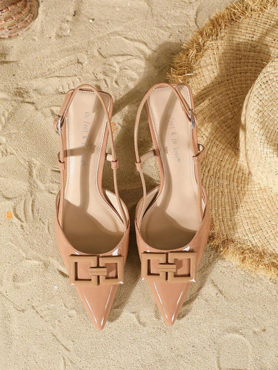 Women's Fashion Elegant Square Decor Buckle Mule Pointed Toe High Heel Shoes