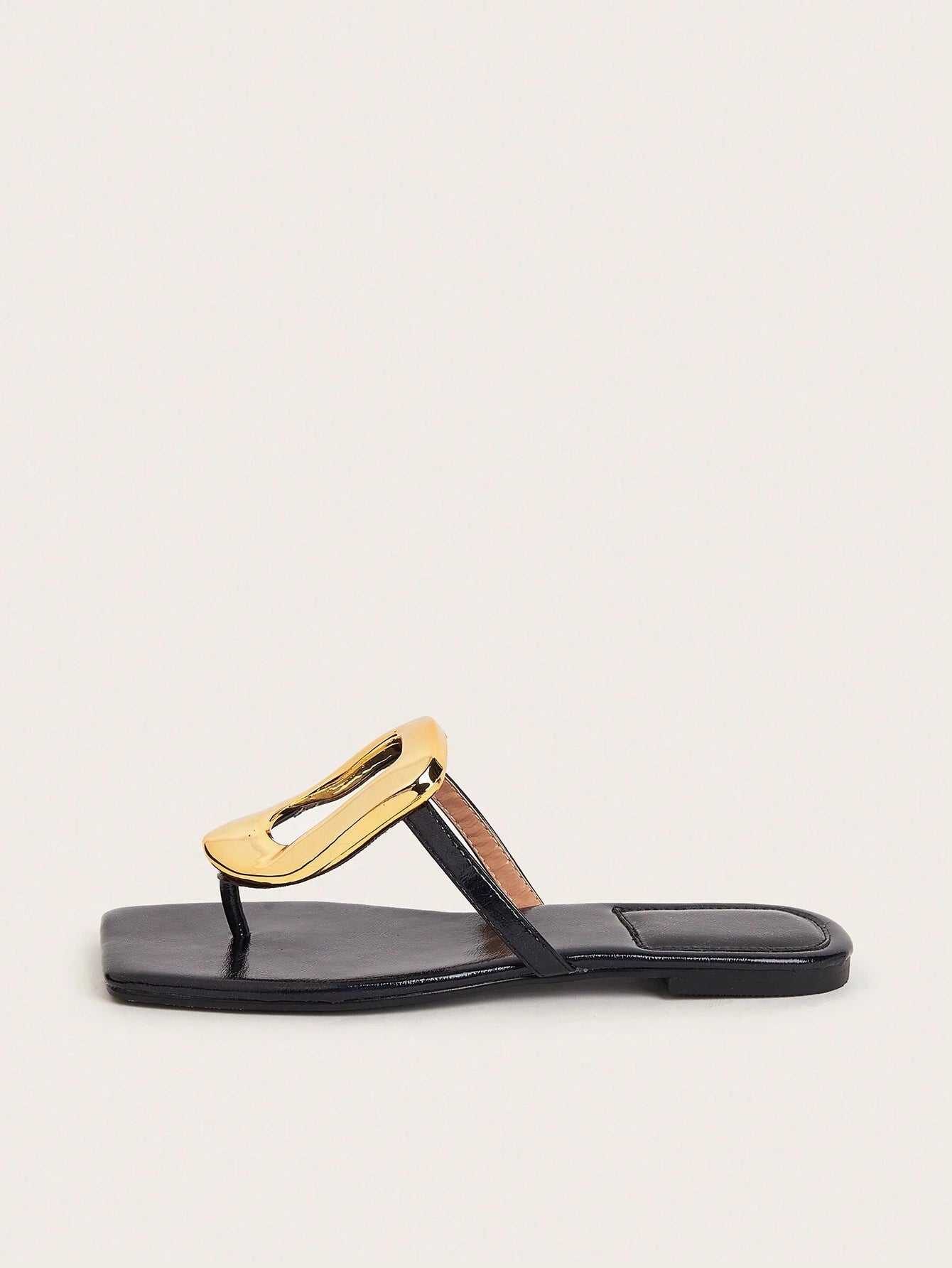 Square Toe Metal Buckle Flat Sandals