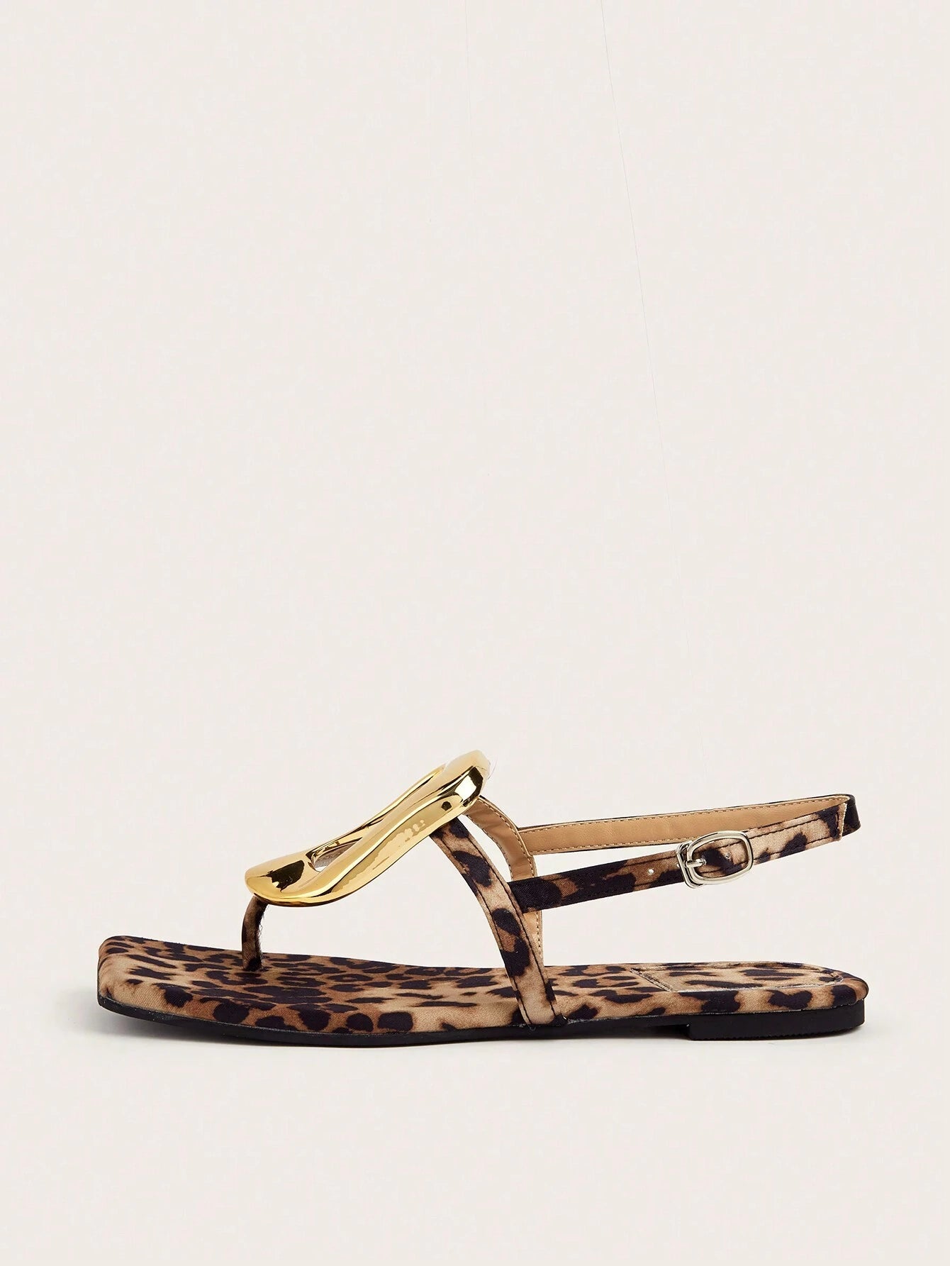 Square Toe Metal Buckle Flat Sandals