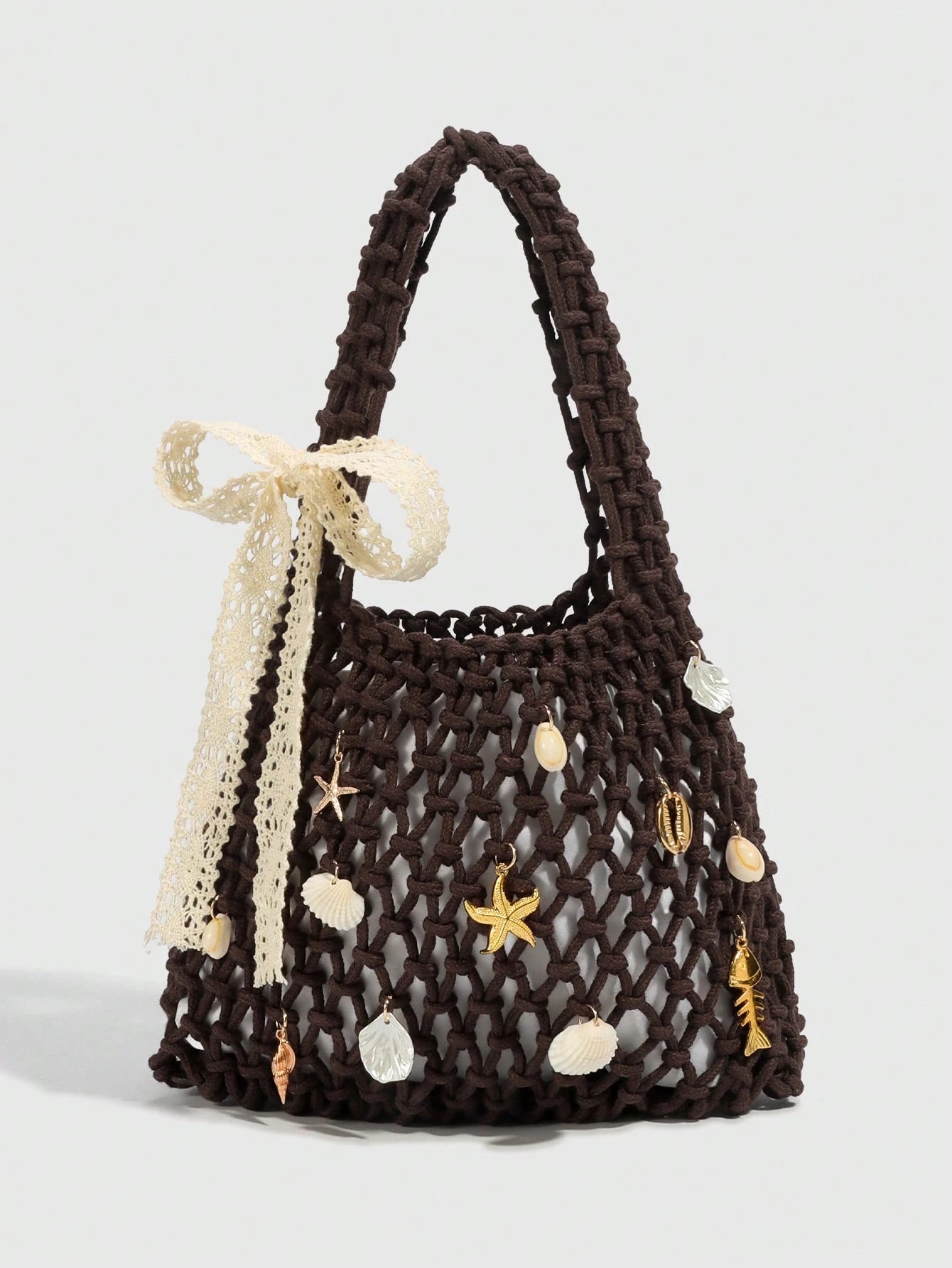 Purple Ocean Shell & Starfish Woven Beach Bag