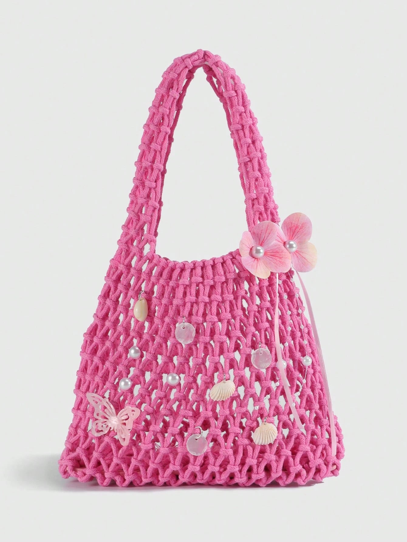 Purple Ocean Shell & Starfish Woven Beach Bag