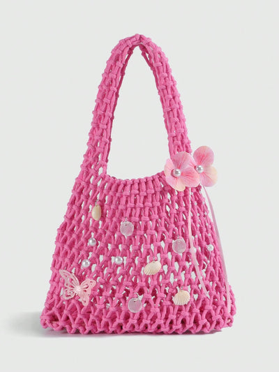 Purple Ocean Shell & Starfish Woven Beach Bag