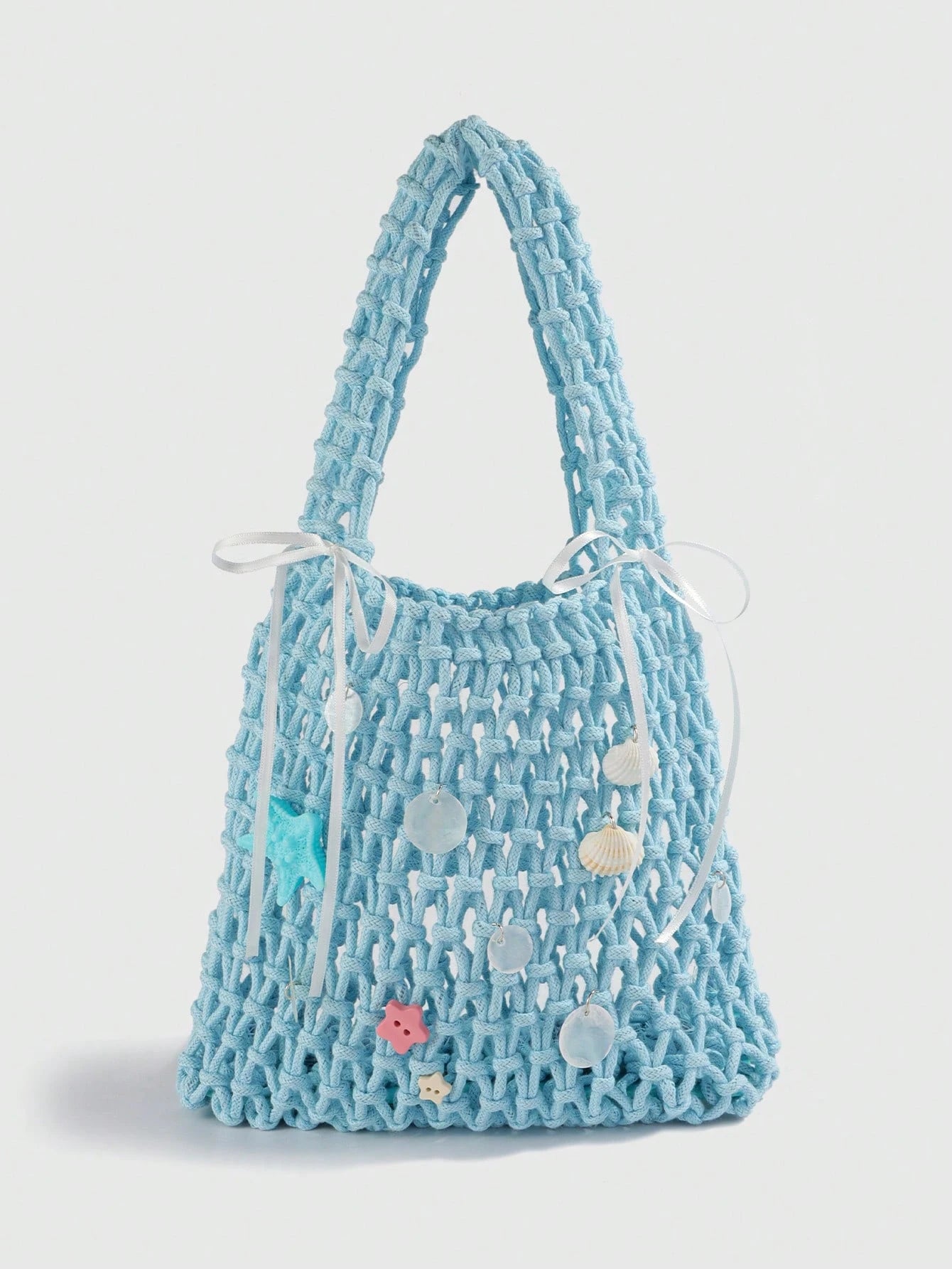 Purple Ocean Shell & Starfish Woven Beach Bag