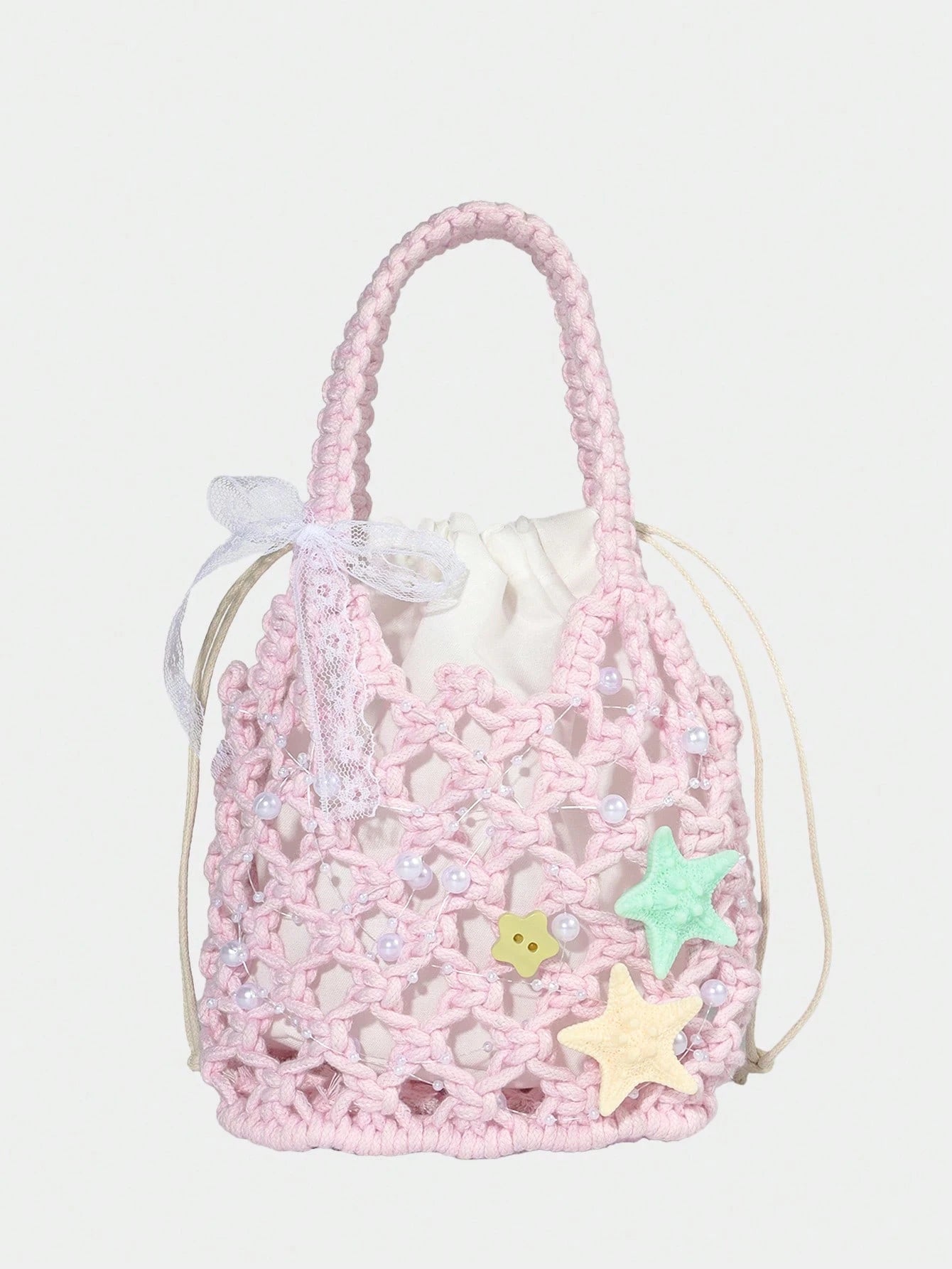 Purple Ocean Shell & Starfish Woven Beach Bag