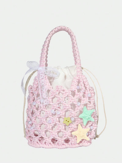 Purple Ocean Shell & Starfish Woven Beach Bag