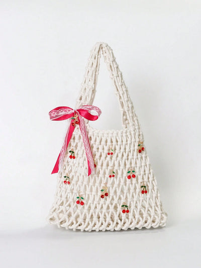 Purple Ocean Shell & Starfish Woven Beach Bag