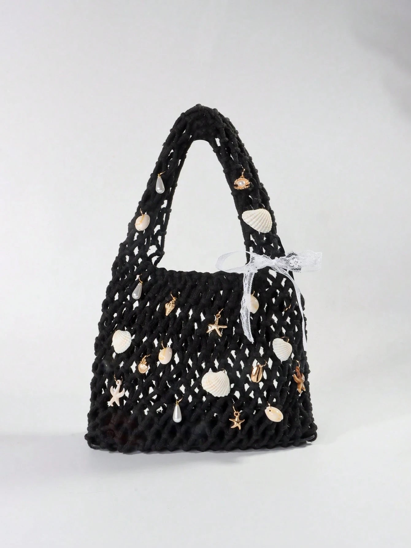 Purple Ocean Shell & Starfish Woven Beach Bag