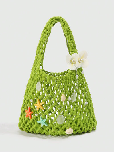 Purple Ocean Shell & Starfish Woven Beach Bag