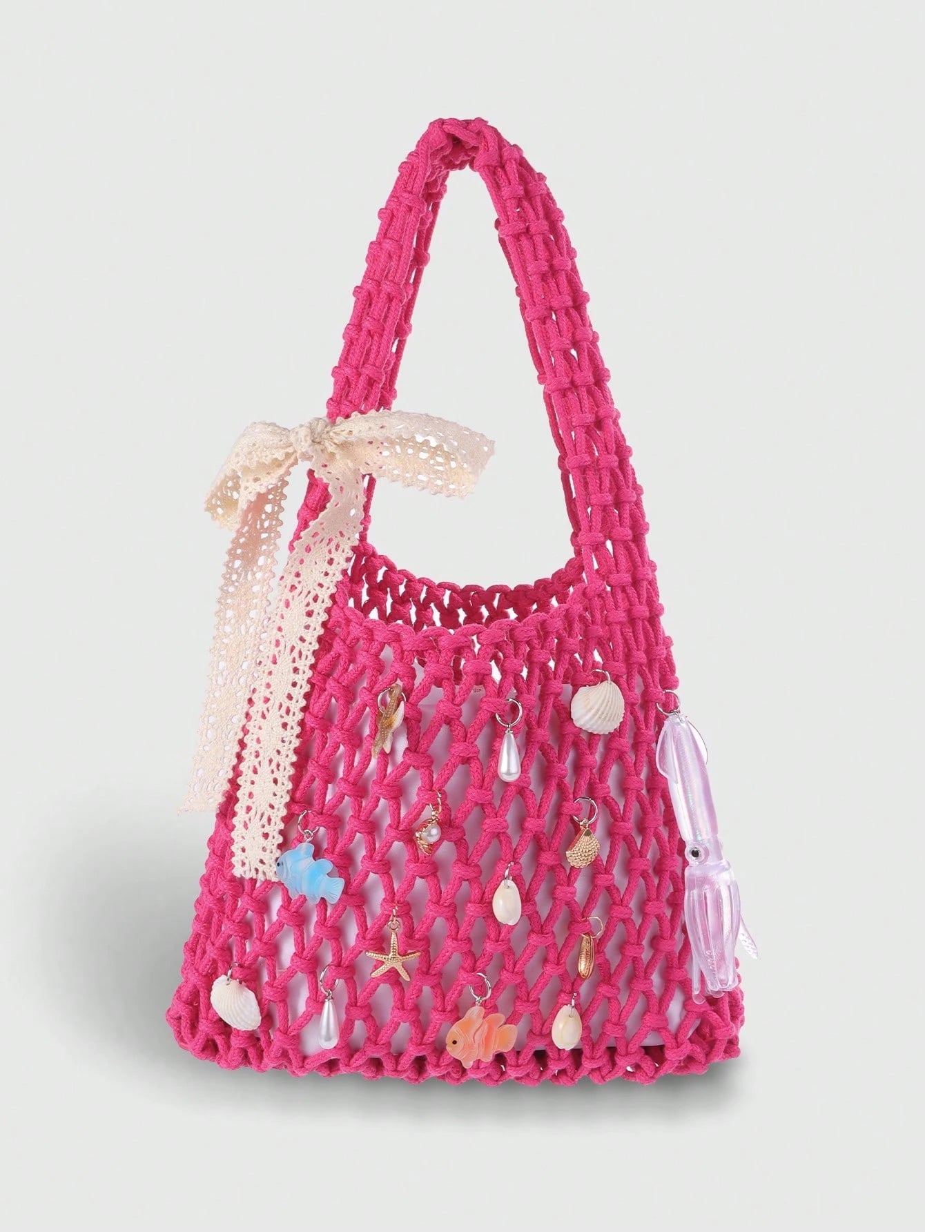 Purple Ocean Shell & Starfish Woven Beach Bag