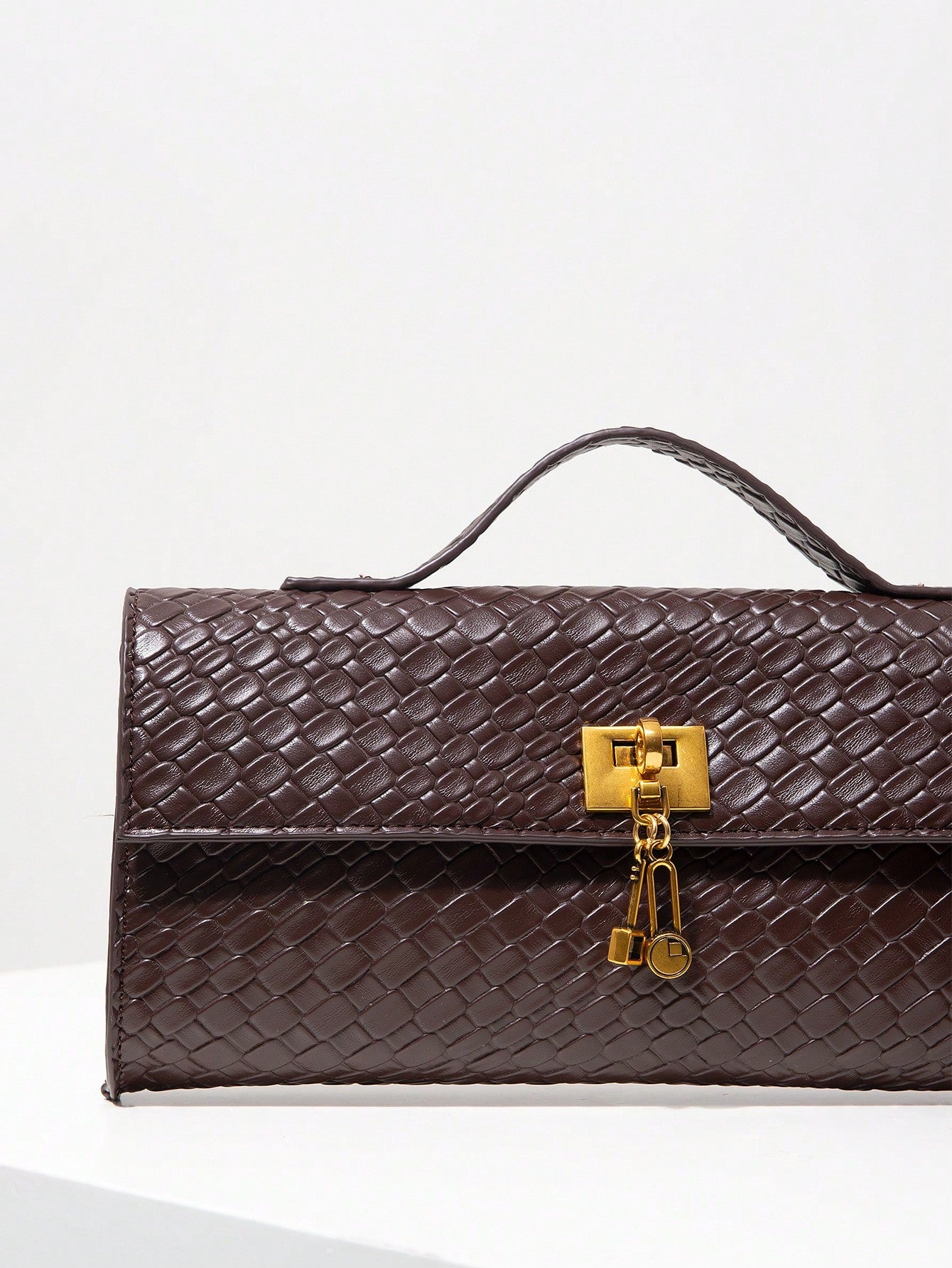 Vintage Faux Leather Woven Pattern Baguette Bag