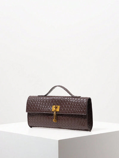Vintage Faux Leather Woven Pattern Baguette Bag