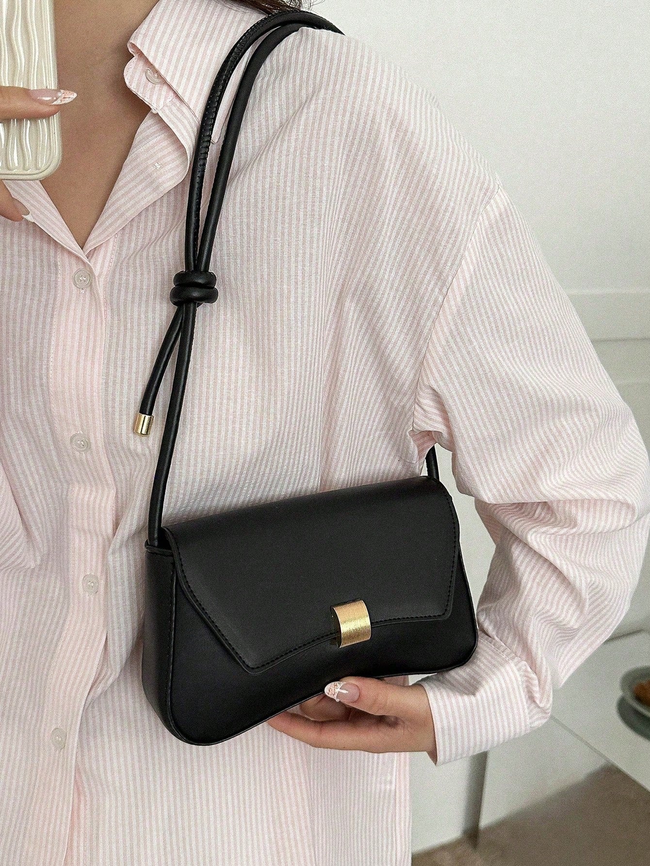 Minimalist Solid Color Shoulder Flap Bag