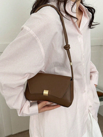 Minimalist Solid Color Shoulder Flap Bag
