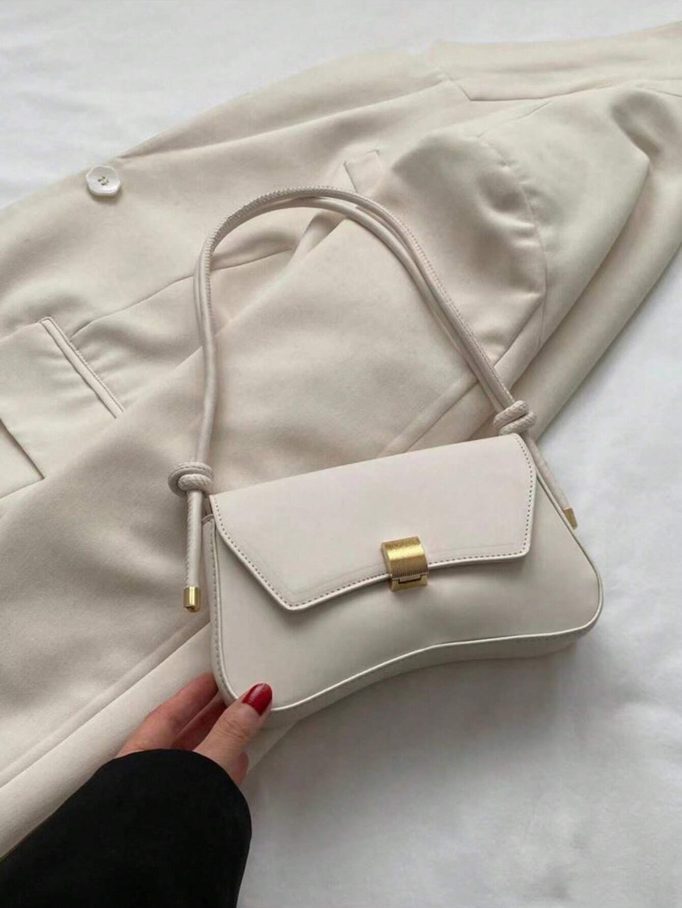 Minimalist Solid Color Shoulder Flap Bag