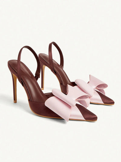 Women's Pointed Toe Back Strap Bow High Heel Pumps