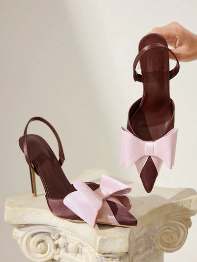 Women's Pointed Toe Back Strap Bow High Heel Pumps