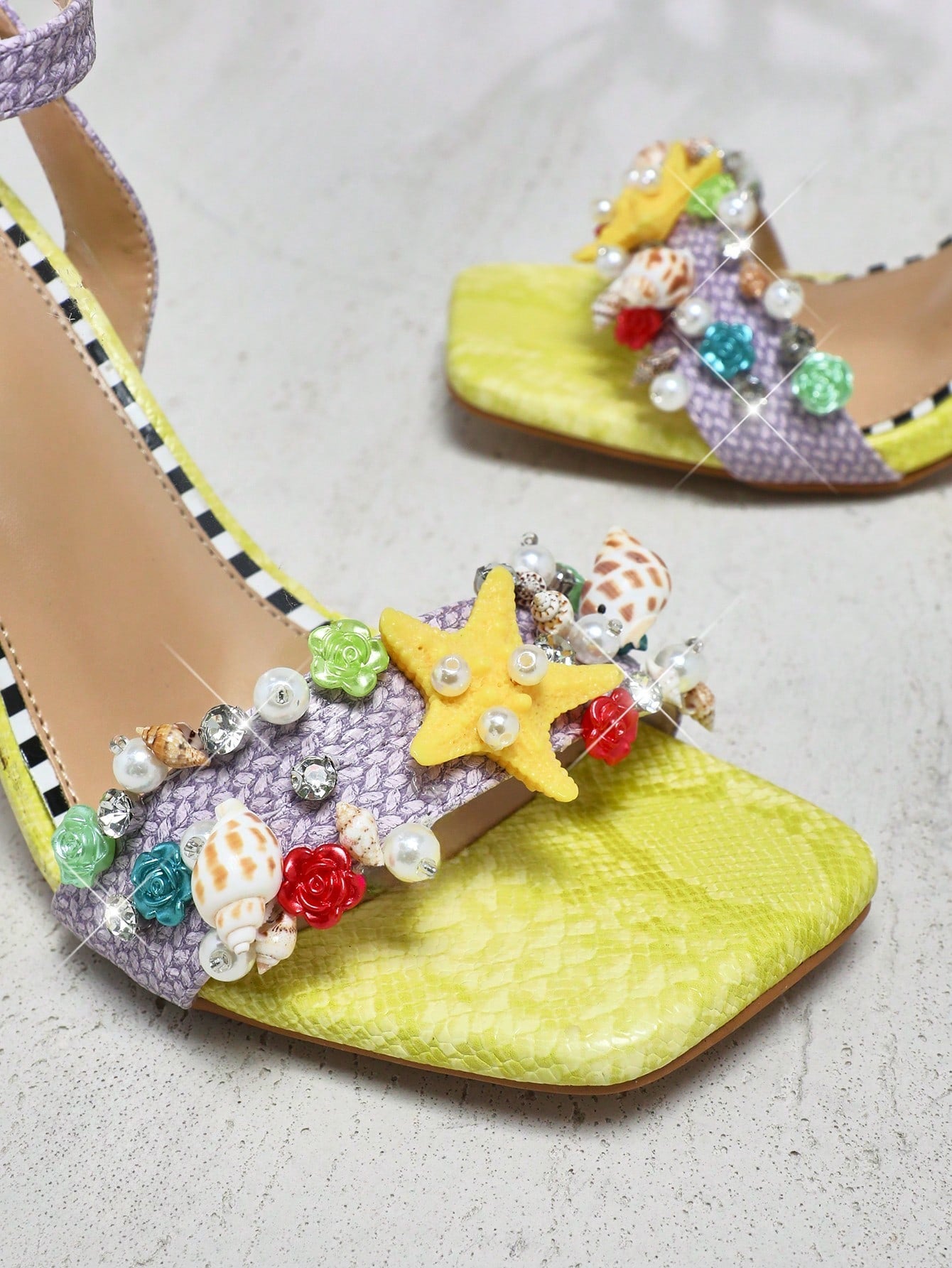 Ladies Kitten Heel Slingback Sandals With Fruit Ornamentations