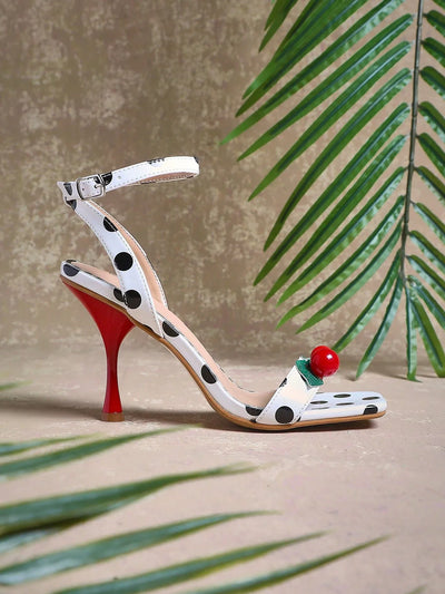 Ladies Kitten Heel Slingback Sandals With Fruit Ornamentations