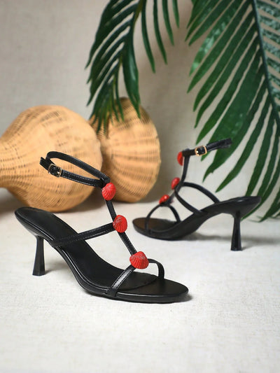 Ladies Kitten Heel Slingback Sandals With Fruit Ornamentations