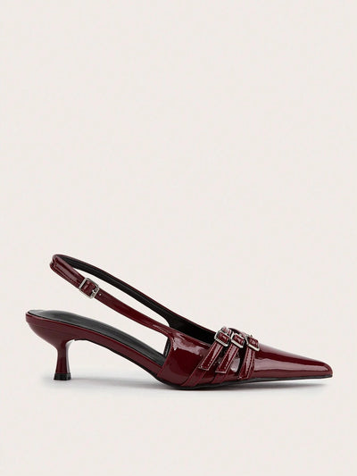 Sexy And Elegant Pointed Toe Patent Leather Stiletto High Heels With Metal Buckle Strap