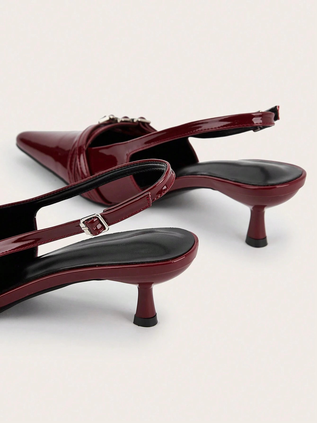 Sexy And Elegant Pointed Toe Patent Leather Stiletto High Heels With Metal Buckle Strap
