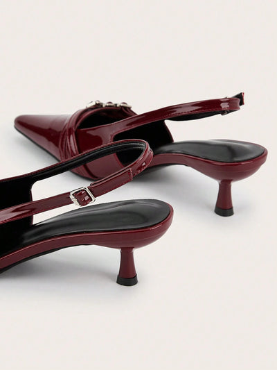 Sexy And Elegant Pointed Toe Patent Leather Stiletto High Heels With Metal Buckle Strap