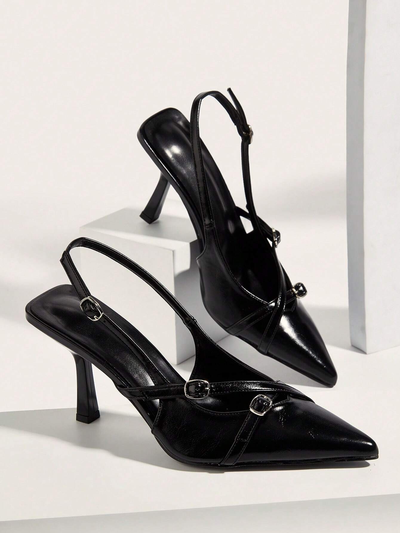 Cross Strap Buckle Stiletto High Heel Sandals With Pointed Toe